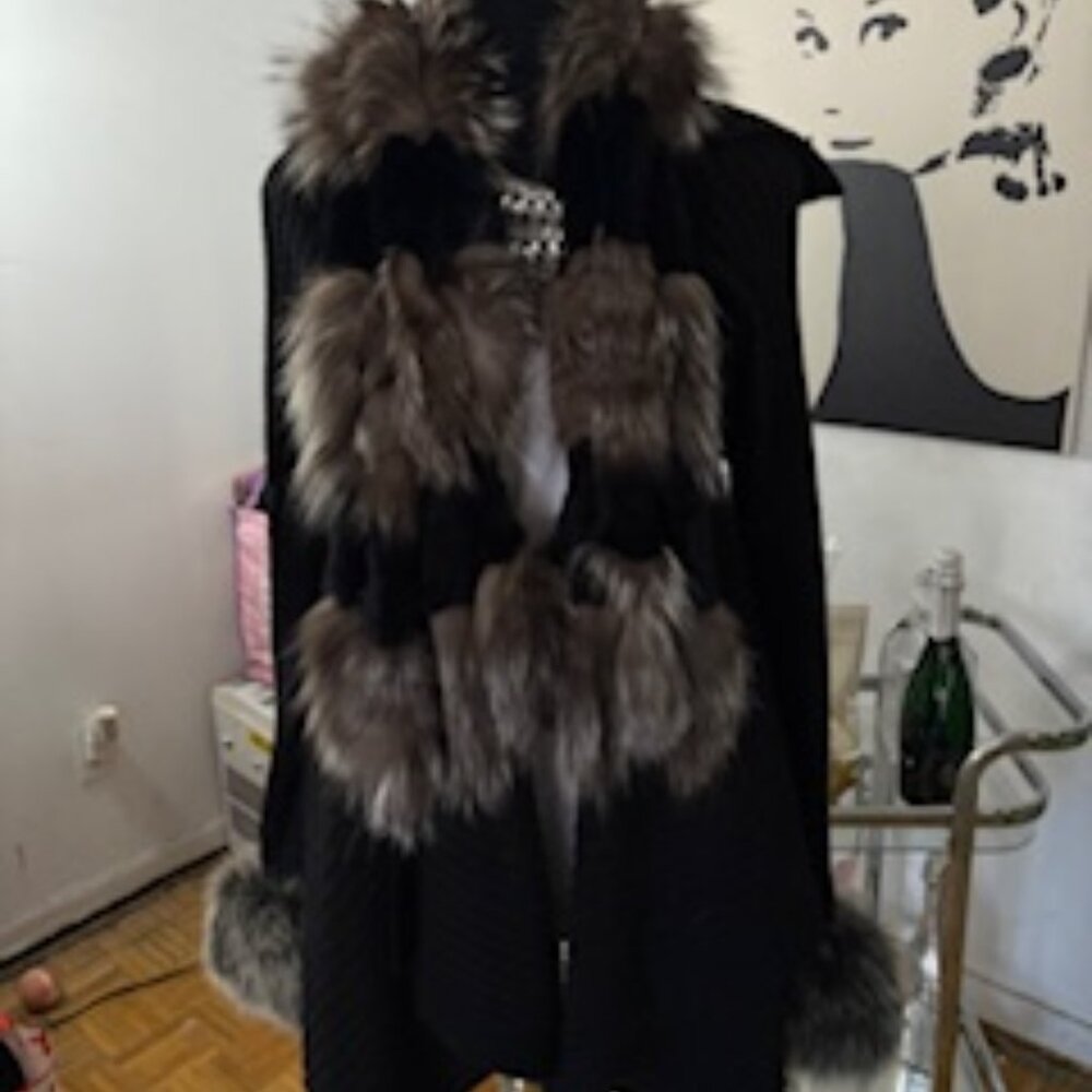 Fur trimmed draped cardigan